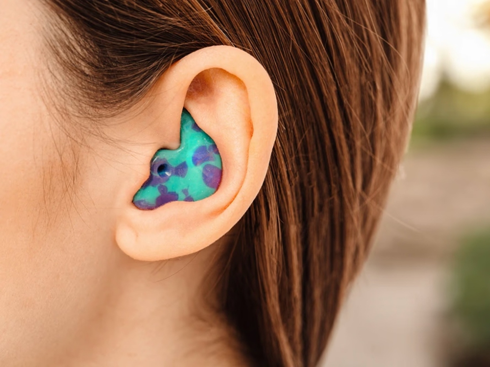 Custom-molded earplugs made from ear impressions taken at Hughes Holistic Audiology in Zionsville, IN